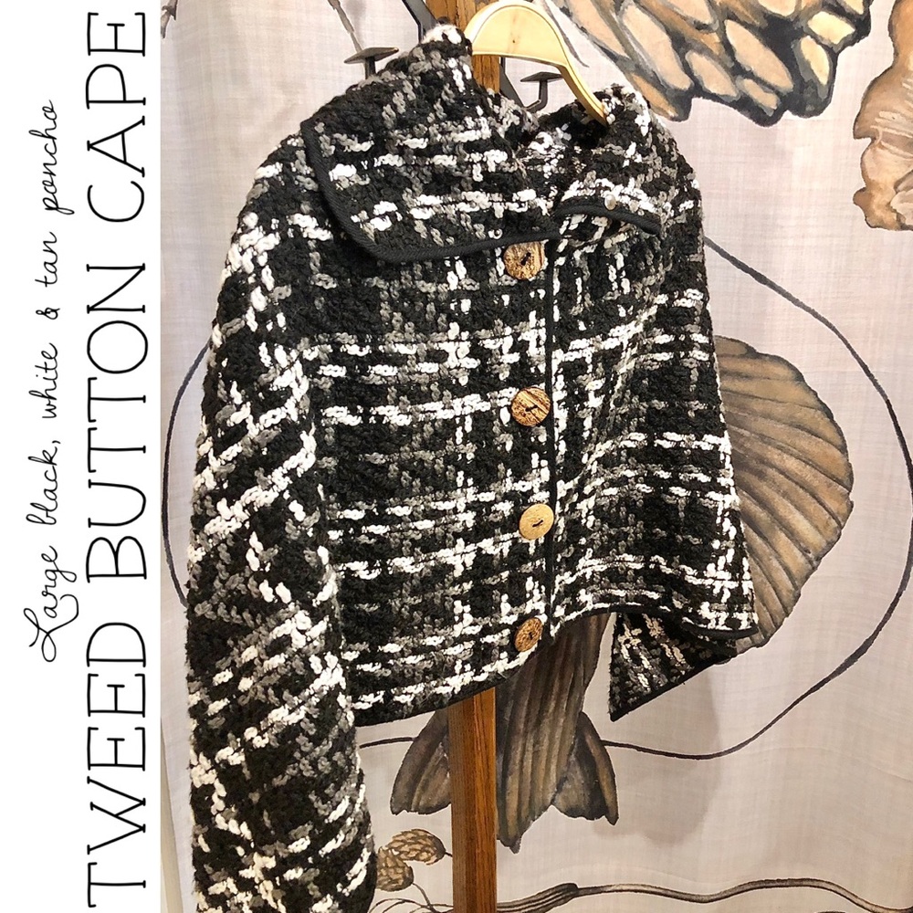 Tweed Poncho Button Collared Cape - image 1